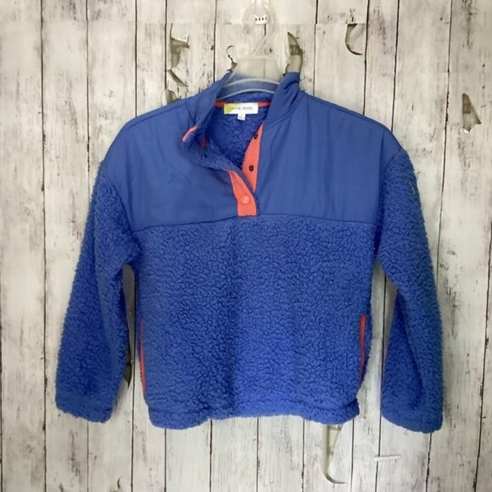 Hippie Rose Blue Fuzzy 1/4 Zip Up Sherpa Long Sleeve Pullover Sweater Size M